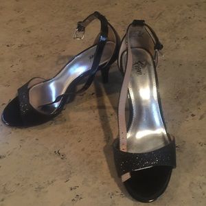 Sparkling Black Open Toe Heels